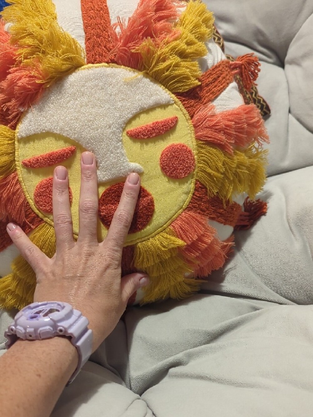 Sun Face Decorative Throw Pillow - Orange, Yellow, White - Picture 2 of 2